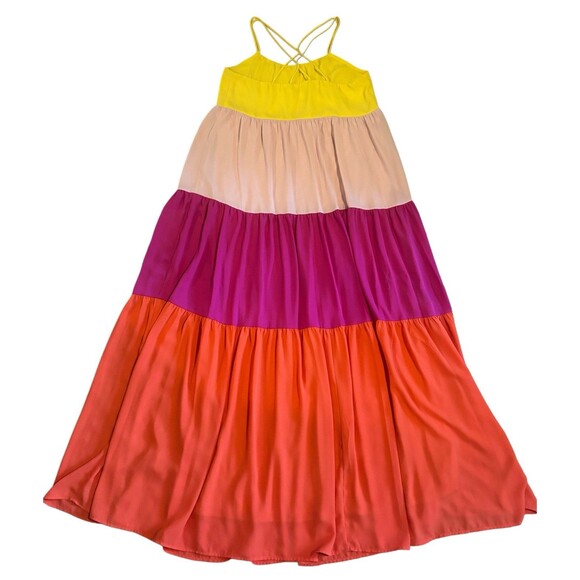 Express Maxi Dress Women’s Size Small, Tiered, Color block, Pink, Orange - Picture 2 of 10